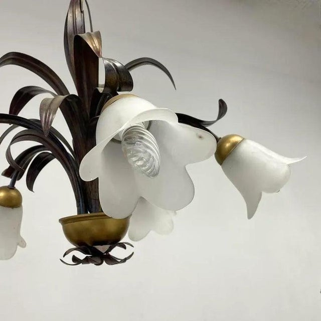 Large Florentine Style Metal Slender Leaves Chandelier, Italy, 1980s For Sale - Image 5 of 9