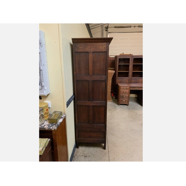 1910s Antique Neo-Gothic Wardrobe with Linen Compartment, 1915 For Sale - Image 5 of 11