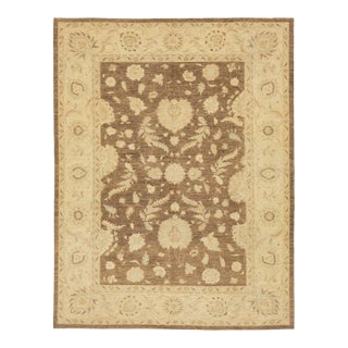 Transitional Paki Peshawar Handmade Wool Rug in a Warm Brown For Sale