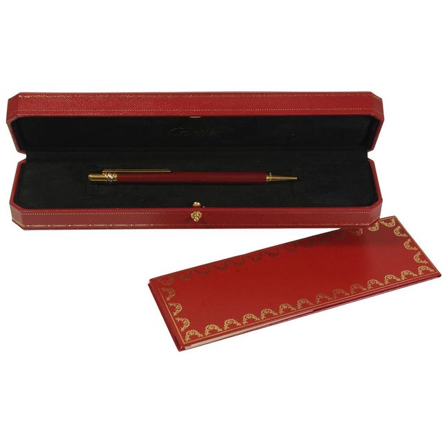 1980s 18 Karat Gold-Plated and Red Lacquered Ballpoint with Box from Cartier, 1980s, Set of 2 For Sale - Image 5 of 11