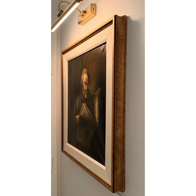 1960s Mid 20th Century Signed A. Falke Oil Portrait of Man Reading Newspaper, Framed For Sale - Image 5 of 12