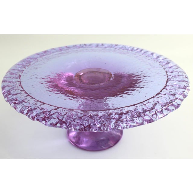 Lavender 1990s Fire & Light Neodymium Lavender Glass Cake Plate, Signed For Sale - Image 8 of 14