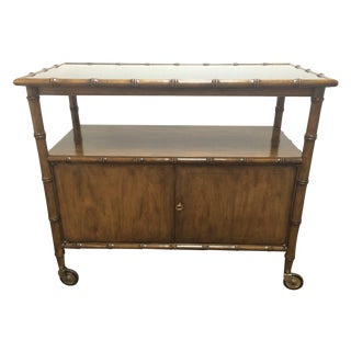 Vintage Wood Faux Bamboo Bar Cart For Sale