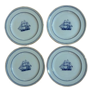 Set of 4 Spode Trade Winds ( Blue) Salad or Dessert Plates Ship George of Salem, 1960s For Sale