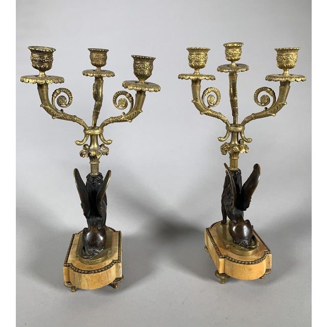Pair of Gilt Bronze Sphinx Candelabra, Early 19th Century, Restoration Period For Sale - Image 4 of 6