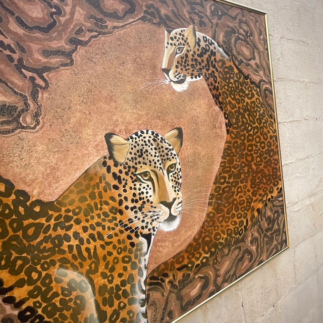 Vintage Boho Cheetah Original Oil Painting on Canvas For Sale In West Palm - Image 6 of 11
