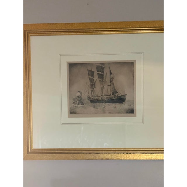 Nautical 1930s Autical George Gale Signed Original Maritime Etching "Dropping the Tug" Framed For Sale - Image 3 of 11