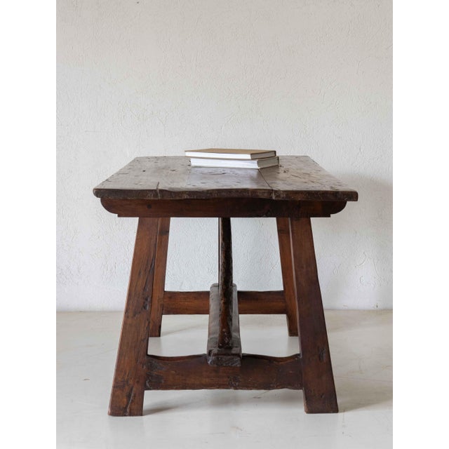 Brown Spanish Poplar Trestle Table For Sale - Image 8 of 14