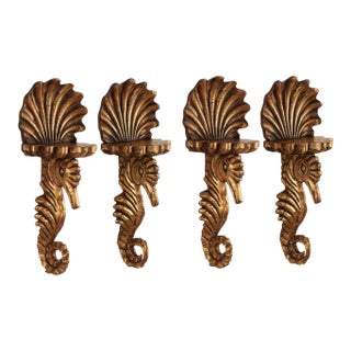 Group of Four Antique Italian Seashell and Seahorse Wall Brackets For Sale