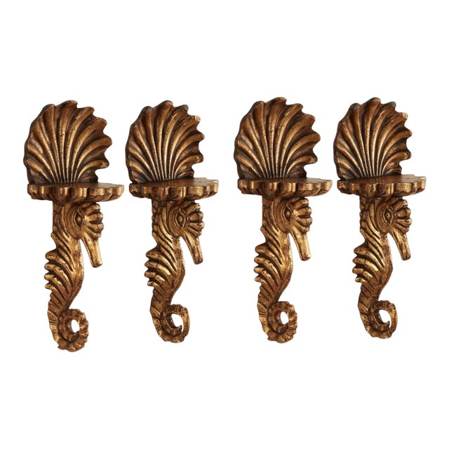 Group of Four Antique Italian Seashell and Seahorse Wall Brackets For Sale