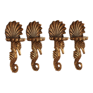 Group of Four Antique Italian Seashell and Seahorse Wall Brackets