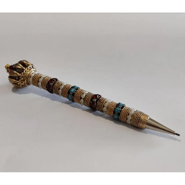 Gold Vintage Florenza Bejeweled Mechanical Pencil With Tasseled Stand For Sale - Image 8 of 10