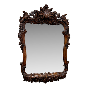 Antique French Rococo Mirror Framed Hanging Wall Mirror Rectangular Carved Oak