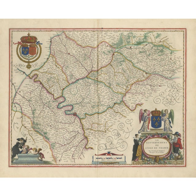 Blaeu Map of Île-De-France Paris Region with Royal Arms, 1642 For Sale - Image 9 of 10