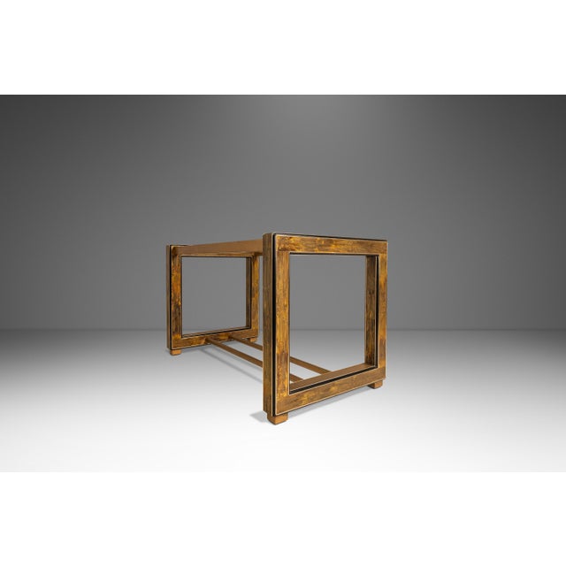 Glass Mid-Century Modern Acid-Etched Brass Desk / Dining Table With Glass Top Attributed to Bernhard Rohne for Mastercraft, Usa, C. 1970s For Sale - Image 7 of 18