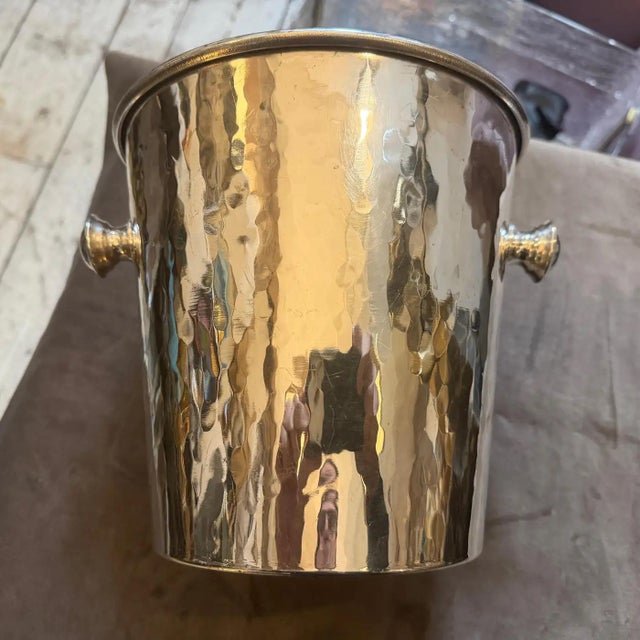 Mid-Century Modern 1970s Mid-Century Modern Silver Plated Hammered Italian Wine Cooler For Sale - Image 3 of 11
