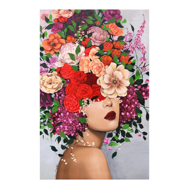 Margarite - Large Vibrant Floral Sally K Figurative Original Artwork by Sally K For Sale