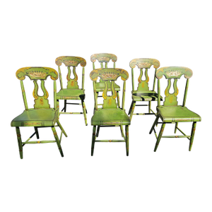 Antique Pennsylvania Plank Country Chairs, Set of 6
