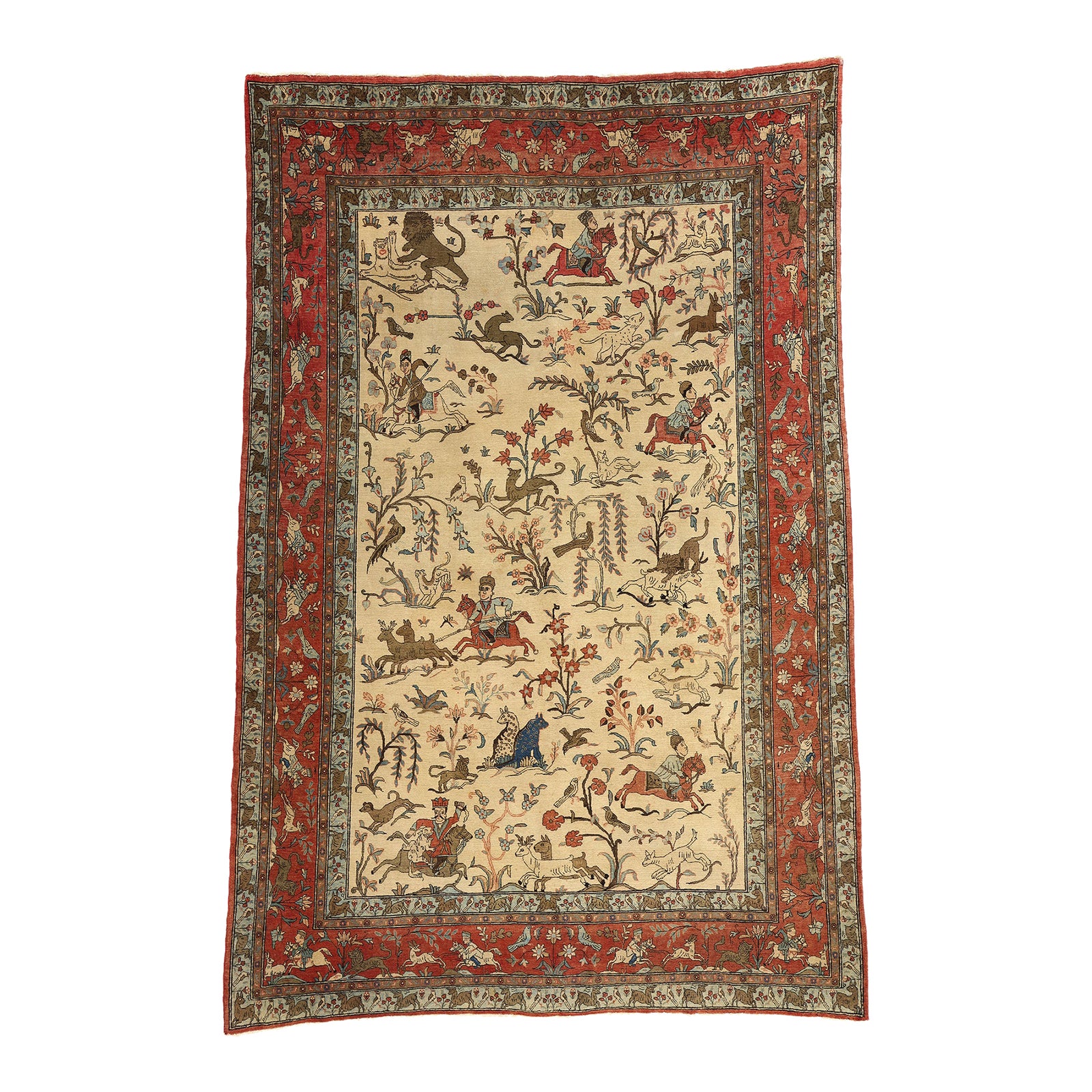 Vintage Persian Tabriz Hunting Rug - 06'10 X 10'03 | Chairish