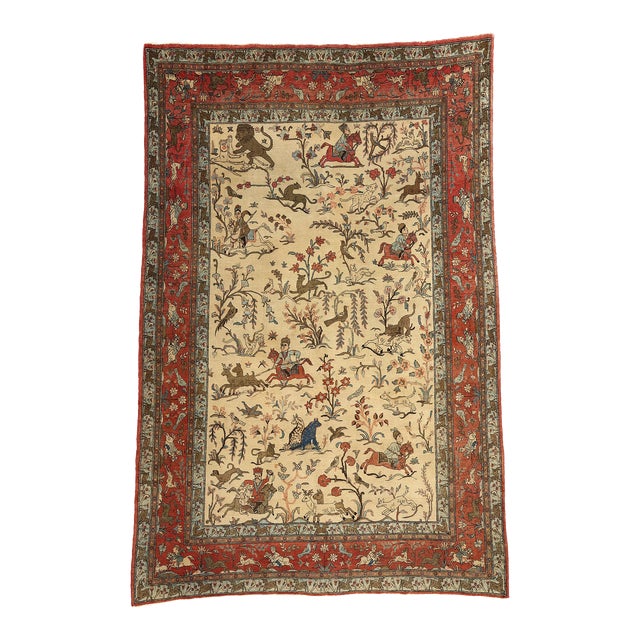 Vintage Persian Tabriz Hunting Rug - 06'10 X 10'03 For Sale
