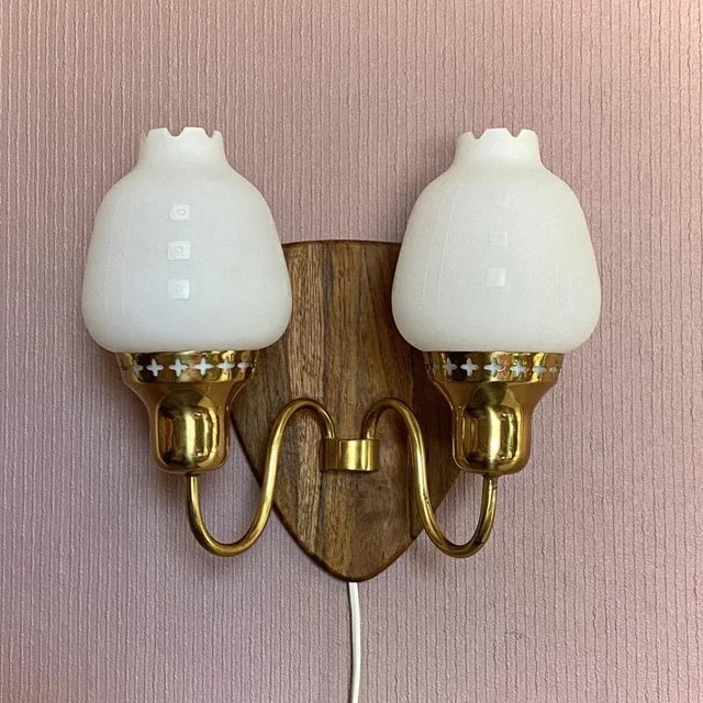 Swedish Modern Brass and Opal Glass Wall Lamp, 1960s For Sale - Image 9 of 9