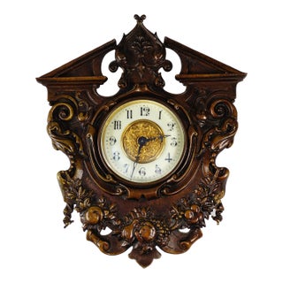 Late 19th - Early 20th Century French Antique Mural Bronze Cartel Clock For Sale