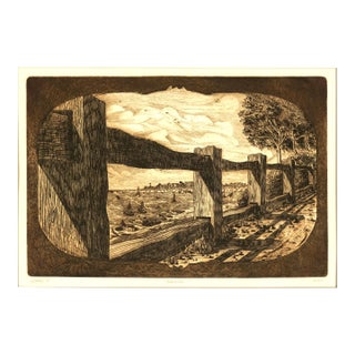 Vintage Etching of Northern California Mendocino Coastal Town by Louis Bobbitt For Sale