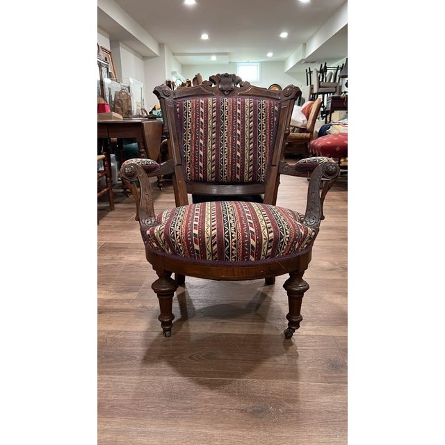 Carved Wood Armchair With Casters For Sale In Philadelphia - Image 6 of 6