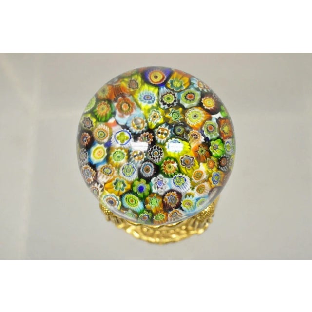 Mid 20th Century Vintage Art Glass Millefiori Italian Murano Style Paperweight on Stand For Sale - Image 5 of 10