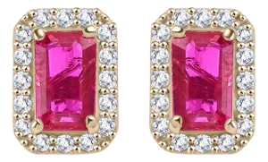 14k Gold Cluster Diamond and Ruby Wedding Stud Earrings- a Pair