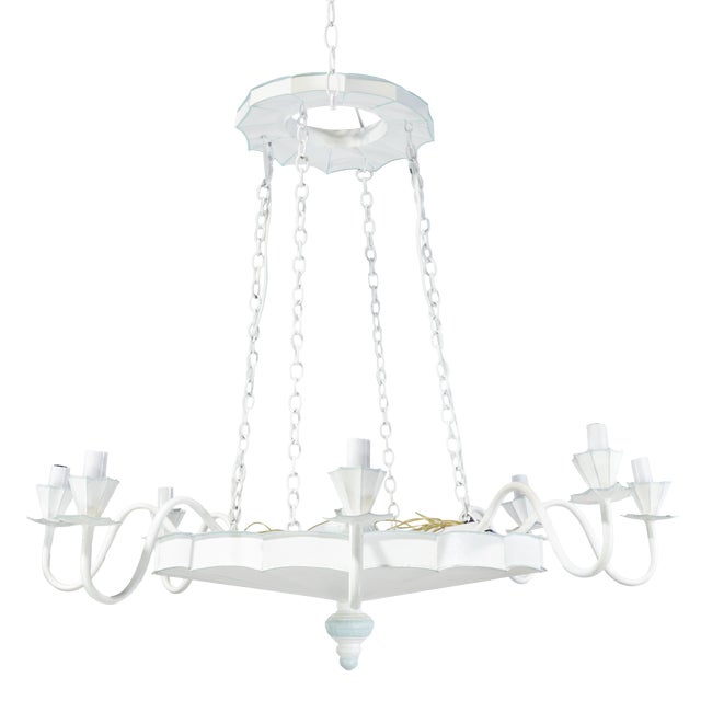 Vintage Handmade White and Light Blue Iron 8-Light Pendant Chandelier For Sale - Image 10 of 13