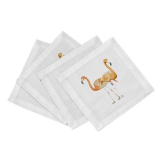 Flamingos in the Mirror Granada Cotton Sateen Cocktail Napkins, Set of 4 For Sale