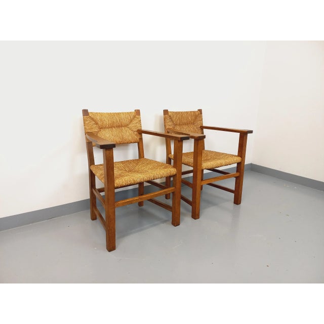 Brutalist Armchairs in Oak and Straw, 1960s, Set of 2 For Sale - Image 10 of 18