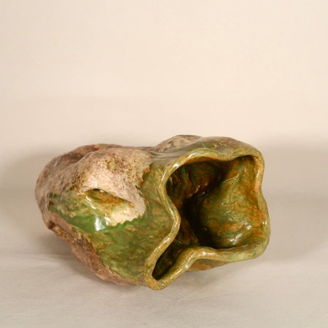 Vintage Sculptural Earth Tone Wabi Sabi Large Organic Studio Pottery Vase With Drip Glaze For Sale - Image 12 of 16