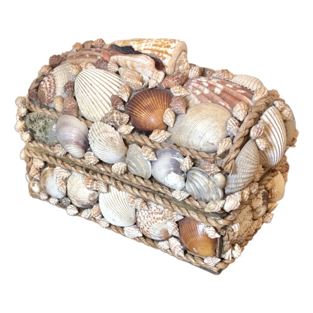 Vintage Shell Encrusted Domed Lid Box For Sale