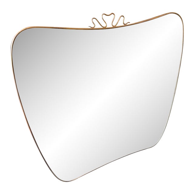 1950s Gio Ponti Style Mid-Century Modern Brass Italian Big Wall Mirror For Sale