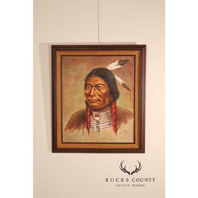 High Quality Framed Native American Portrait Painting Signed Wil Hamond 1981 "Lone Hawk" Reproduction. This Portrait is...