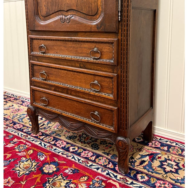 Antique French Louis XV Style Armoire Linen Cabinet Chest Bonnetiere Oak For Sale - Image 15 of 17