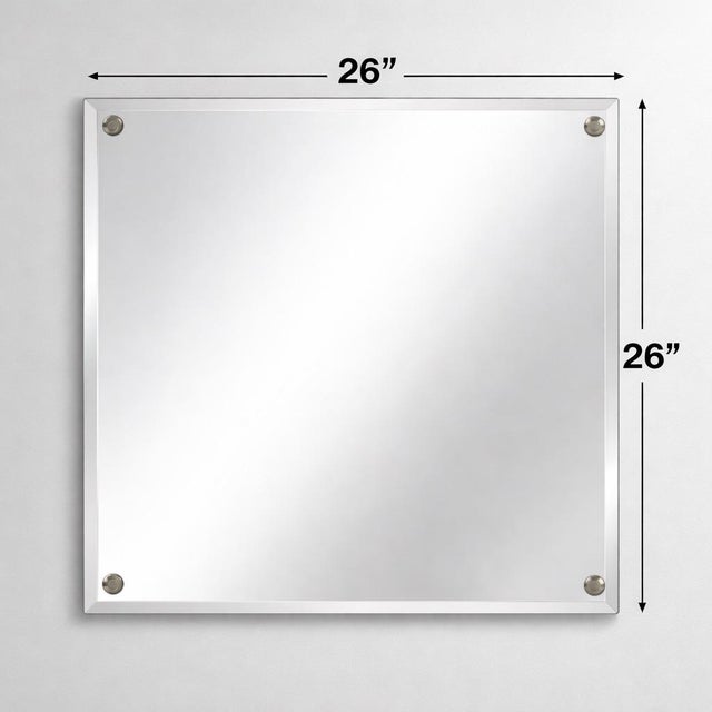 A clean and classic vintage square wall mirror featuring a beveled glass edge and decorative metal corner caps. The...