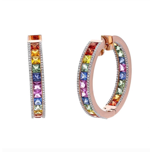 Natural multi sapphire earrings in 18k gold For Sale - Image 17 of 18