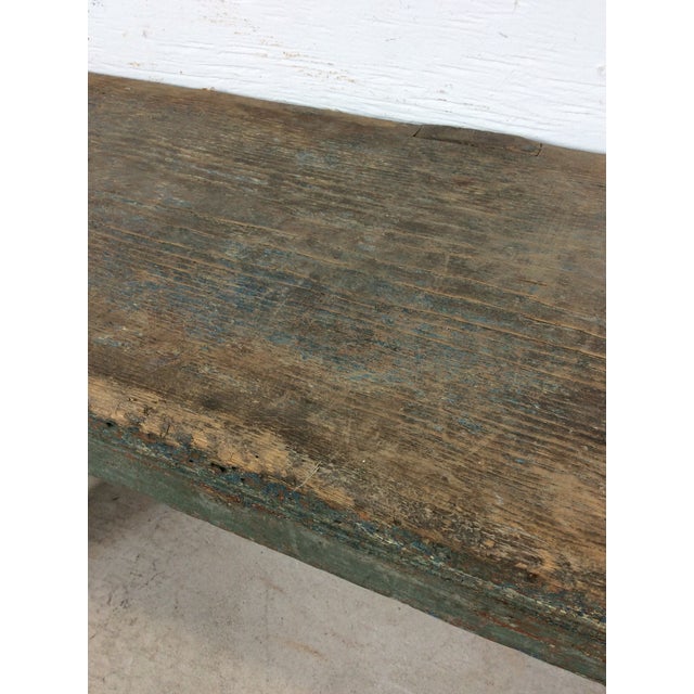 Brown Antique Primitive Farmhouse Wood Bench With Chippy Paint Patina For Sale - Image 8 of 18