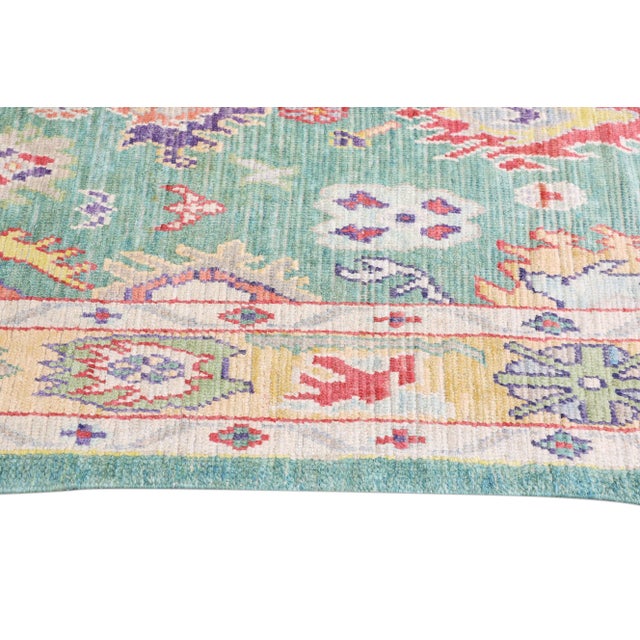Early 21st Century Early 21st Century Green Multicolor Handwoven Wool Turkish Oushak Rug 5'5' X 7'7" For Sale - Image 5 of 9