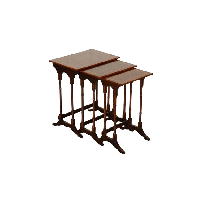 Vintage Sheraton Revival Burr Walnut Nest of Tables, Set of 3 For Sale