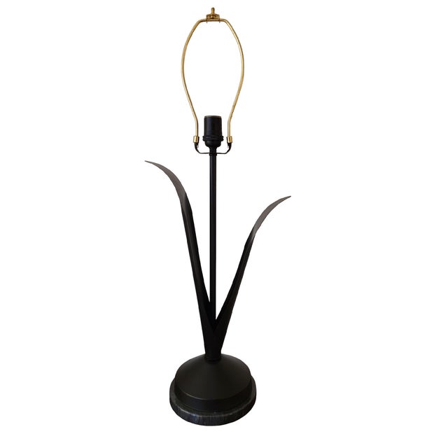 Pair of stunning one of a kind Mid-Century black table lamps reimagined by FRG in matte black painted steel with...