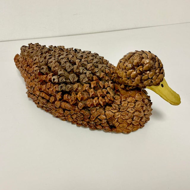 1950s Arts & Crafts Boho Chic Adirondack Pine Cone & Paper Mache’ Duck Figurine For Sale - Image 12 of 16