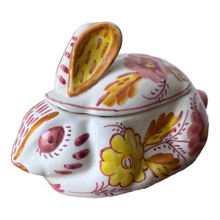 Vintage Hand-Painted Faience Rabbit Tureen For Sale