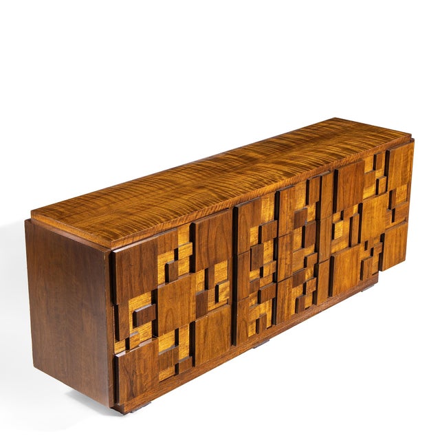 Wood Lane Staccato Brutalist Mid Century Walnut Lowboy Dresser For Sale - Image 7 of 7