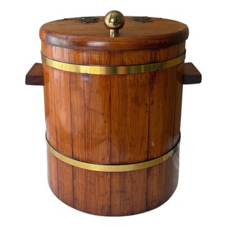 Vintage Morgan Designs Bucket Brigade Wood & Brass Ice Bucket For Sale
