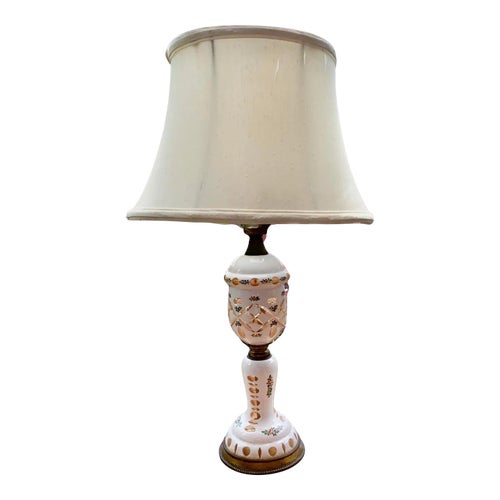 1920s Czechoslovakian Cut to Clear Cased Glass Table Lamp Table Lamps