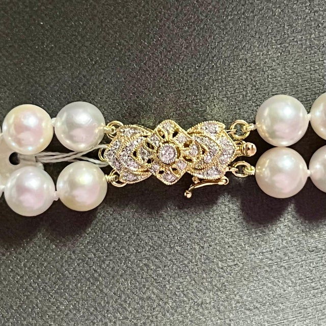 Akoya Pearl Diamond Necklace 14k Y Gold Certified For Sale - Image 9 of 10